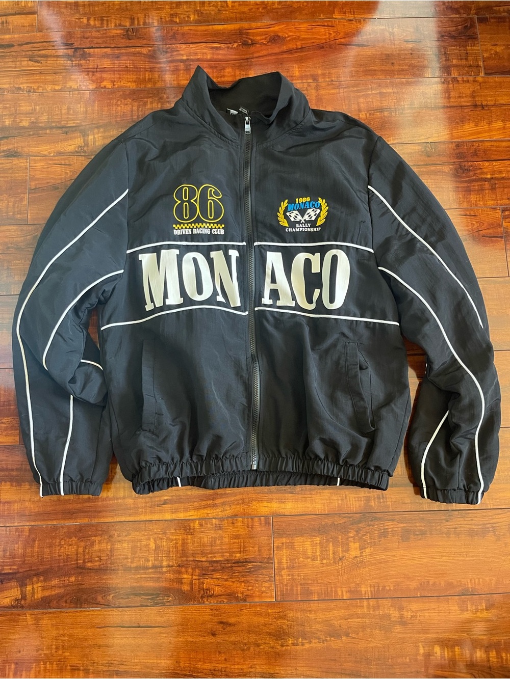 monaco Black Racing Windbreaker with White Piping